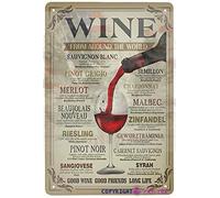 Letrero de metal con texto en inglés "Wine from Around The World" para bar, bar, garaje, hotel, comedor, cafetería, hogar, malla de hierro, supermercado, aspecto retro, club familiar, bar, garaje,