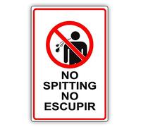 Letrero de metal con texto en inglés y español Z0104 con texto "No Spitting No Escupir English Español Dual Language Road Sign Z0104" (20,3 x 30,5 cm)