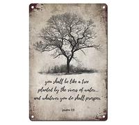 Letrero de metal con texto en inglés «You Shall Be Like A Tree Planted By The Rivers Of Water» para decoración de pared, estilo vintage, para escritorio, granja, sala de estar, dormitorio, casa, 8 x