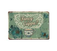 Letrero de metal con texto "Farmhouse Afternoon Tea Fancy A Cuppa" para cocina, decoración de pared para cafetería, cueva de hombre, club, bar, oficina, hogar, jardín, póster redondo de metal de 8 x