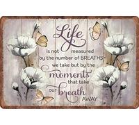 Letrero de metal creativo con texto en inglés «Life Is Not Measured By The Breaths We Take Butterfly» para decoración de pared, diseño vintage para el hogar, dormitorio, decoración de pared, regalo, 8