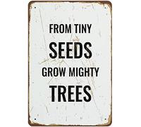 Letrero de metal de 20,3 x 30,5 cm de Tiny Seeds Grow Mighty Trees Nursery Art imprimible, moderno, decoración minimalista, decoración de metal, placa retro, postres, cafetería, decoración de granja