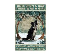 Letrero de metal de 20 x 30 cm, con texto en inglés "Border Collie There was A Girl Who Really Loved Dogs", placa de impresión vintage, regalo de cumpleaños, jardín, patio, decoración de pared para el