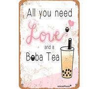 Letrero de metal de 8 x 12 pulgadas - All You Need is Love and Boba Tea Letreros de aluminio para regalo para el hogar, cocina, cafetería, bar, granja, decoración de pared