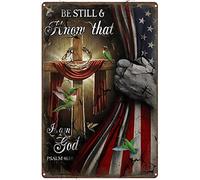Letrero de metal de 8 x 12 pulgadas con texto en inglés "Be Still And Know That I Am God" Humming Bird The Cross American Flag Jesús, estilo vintage, letrero de metal para decoración de pared