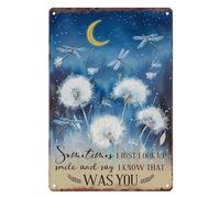 Letrero de metal de 8 x 12 pulgadas, con texto en inglés "Just Look Up Smile Say I Know That Was You" Dragonfly Dandelion Inspiring Vintage Tin Sign Wall Art Decor
