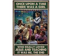 Letrero de metal de 8 x 12 pulgadas, divertidos pósteres de estaño Once Upon A Time There was A Girl Who Really Loved Jesus and Teaching, letreros de metal vintage para decoración de habitación, arte