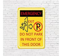 Letrero de metal de advertencia de 8 x 12 pulgadas, salida de emergencia, no estacionar delante de esta puerta, letrero de metal de aluminio para interiores y exteriores, parque, calle, carretera