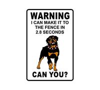 Letrero de metal de advertencia de Rottweiler retro con texto en inglés "Warning I Can Make It To The Fence In 2.8 Sec. Letrero de metal, decoración de pared, regalo para baño, restaurante, granja, do