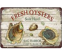 Letrero de metal de aluminio con ostras frescas para el hogar, bar, pub, cafetería, granja, decoración de pared, póster de metal, 8 x 12 pulgadas