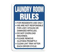 Letrero de metal de aluminio de 8 x 12 pulgadas, con texto en inglés "Laundry Room Rules", montaje en pared, montaje en poste de puerta