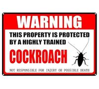Letrero de metal de aluminio vintage con diseño de cucaracha, letrero de advertencia para mascotas, con texto en inglés "This Property Is Protected By Highly Trained", divertido letrero de estaño de