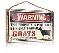 Letrero de metal de bar decorativo con texto en inglés "Warning This Property Is Protected By A Highly Trained Goat", letreros de madera divertidos para oficina (20 x 30 cm)
