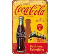 Letrero de metal de Coca Cola delicioso y refrescante póster retro de metal vintage para cafetería, bar, decoración de pared del hogar, 12 x 8 pulgadas