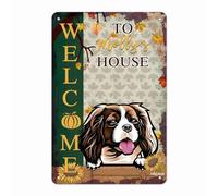 Letrero De Metal De Estaño Bienvenida Al Otoño Perro Cavalier King Charles Spaniel Puerta Principal Retro Carteles Letrero Metalicos Clásico Decoración De Lata Para Taberna Hogar Club 30X20Cm