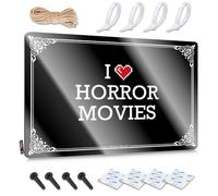 Letrero de metal de estaño decorativo para cumpleaños con texto en inglés "I Love Horror Movies", para colgar en la sala de estar (20 x 30 cm)