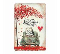 Letrero De Metal De Estaño Gato Exótico Shot De Yard, Blancos, En Un Coche con Globos Y Un Cachorro Cariñoso. Clásico Póster Letreros Interior Placa De Decoración De La Casa para Pub 30X20Cm