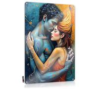 Letrero de metal de estaño, impermeable, hecho a mano, impresión retro para cafetería, pub, cubierta, accesorios para jugadores, preperforados, susurros de las estrellas: un abrazo cósmico (30 x 40 cm