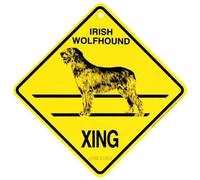 Letrero de metal de estaño irlandés Wolfhound Xing Caution Crossing Dog Cartel de regalo para el hogar, oficina, bar, decoración de pared para interiores y exteriores, letrero cuadrado de 8 x 8