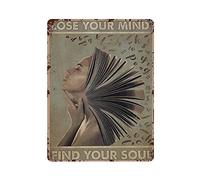 Letrero de metal de estaño, libro Lose Your Mind Find Your Soul Girl, letrero de metal de aluminio, decoración de pared vintage, póster retro para bares, restaurantes, cafeterías, pubs, decoración del