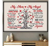 Letrero de metal de estaño para regalo, diseño vintage con texto en inglés "Heaven My Mom My Angel Your Battle is Now No More Pain Miss You", cartel para jardín, patio, cumpleaños, Navidad, decoración