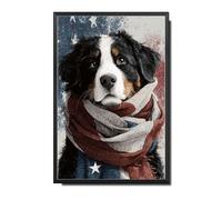 Letrero De Metal De Estaño Retrato De Un Malamute De Alaska con Pañuelo Patriótico (Tamaño Grande) Artística Carteles Letrero Metalicos Vintage Placa De Pared Póster para Garaje Aula Pub 30X20Cm