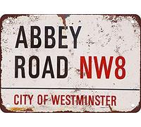 Letrero de metal de hojalata con aspecto vintage de Abbey Road, reproducción de pub, decoración del hogar, 20,3 x 30,5 cm