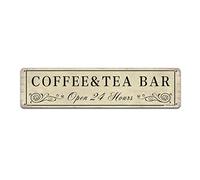 Letrero de metal de lata para café y té, decoración retro, letrero inspirador, decoración para el hogar, cocina, bar, cafetería, club, cueva, decoración de pared, letrero vintage de 16 x 4 pulgadas