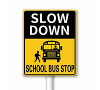 Letrero de metal de parada de autobús escolar lento con control de velocidad, señales de seguridad vial para zonas escolares y zonas de estacionamiento, resistentes a la decoloración, resistentes a la