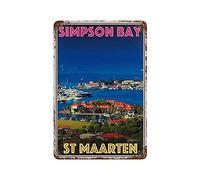 Letrero de metal de Simpson Bay St Maarten vintage, póster de estaño con impresión retro para pared, decoración para bares, restaurantes, cafeterías, pubs, regalo para hombre, 12 x 8 pulgadas