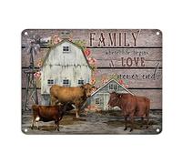 Letrero de metal de vaca de granja, con texto en inglés "Family Where Life Begins and Love Never Ends", de aluminio, 12 x 16 pulgadas, resistente a la intemperie, para el hogar, oficina, restaurante