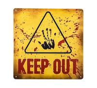 Letrero de metal - Decoración de Halloween, letreros de cuidado con texto en inglés "Keep Out", casa embrujada y fiestas temáticas de terror para decoración del hogar, letreros de puerta de cuidado