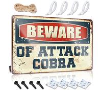 Letrero de metal decorativo para el hogar, bar, cuidado con el ataque, cobra, divertido letrero de garaje para hombres (20 x 30 cm)
