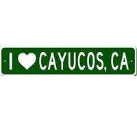 Letrero de metal decorativo para pared con el nombre "I Love Cayucos, California" (Límite de la ciudad)