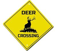 Letrero de metal divertido con cruce de ciervos para bar, club, hogar, cafetería, decoración interior y exterior, letrero de calle amarillo, 12 x 12 pulgadas
