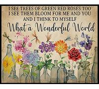 Letrero de metal divertido con diseño de libélula y flores de 30,5 x 20,3 cm con texto en inglés "I See Trees of Green Red Roses Too (12 x 8 pulgadas)