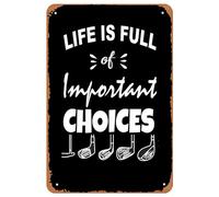 Letrero de metal divertido con texto en inglés "Life is Full of Important Choices", con cita de golf, arte de pared, letreros creativos de estaño para el hogar, cocina, cafetería, tienda, habitación