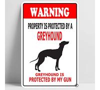 Letrero de metal divertido con texto en inglés "Warning Beware of Greyhound" (30,5 x 20,3 cm)