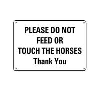 Letrero de metal divertido de 20 x 30 cm, con texto en inglés "Please Do Not Feed Or Touch The Horses Thank You", letrero de granja, garaje, hogar, patio, valla, placa de aluminio para pared