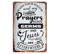 Letrero de metal divertido para baño con texto en inglés "Wash Your Hands and Say Your Prayers", decoración de pared para baño del hogar, 8 x 12 pulgadas