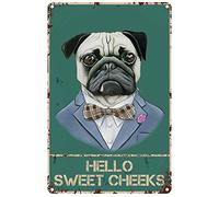 Letrero de metal divertido para baño, diseño de perro con mejillas dulces, baño, decoración vintage para el hogar, póster decorativo para pared, cartel de metal, 20 x 30 cm (n.º 553)