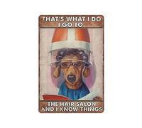 Letrero de metal divertido para pared de estilista, con texto en inglés "That's What I Do I Go to The Hair Salon and I Know Things", letrero de estaño, vintage, bar, hombre, cueva, garaje, cocina