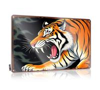 Letrero de metal divertido y divertido cartel de metal con texto en inglés "Man Cave And Decor Roaring Tiger: Wild Strength And Aggression" (20 x 30 cm)