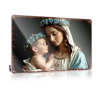 Letrero de metal divertido y divertido con texto en inglés "Man Cave Signs And Decor Mary And Jesus: A Moment Of Divine Connection" (20 x 30 cm)
