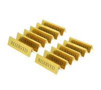 Letrero de metal dorado reservado para restaurantes, bodas, ceremonias y eventos, tienda de campaña de doble cara, 6 x 1.75 pulgadas (paquete de 12)