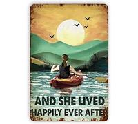Letrero de metal duradero - 20,3 x 30,5 cm The Girl Love Kayaking on The Sea and she Lived Happily Ever After, Kayaking, Sea Rowing Kayak, letrero de lata para uso en interiores y exteriores, gran
