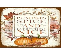 Letrero De Metal Especias De Calabaza Y Todo Lo Bueno No Se Oxida Fácilmente Metal Estaño Signo Resistente Al Desgaste Y Duradero Chapas Metalicas para Hogar Pared Aseo 20X30Cm