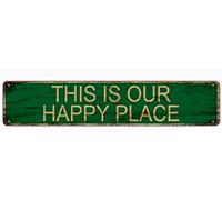 Letrero de metal "Este es nuestro lugar feliz", letreros vintage, letreros retro de hojalata, letrero de aluminio para cocina, hogar, jardín, pared, bar, cafetería, decoración de 4 x 16 pulgadas
