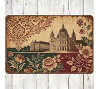 Letrero de metal floral vintage de la catedral europea, 8 x 12 pulgadas, decoración de pared victoriana, placa rústica antigua para el hogar, sala de estar, regalo para los amantes de la historia y la