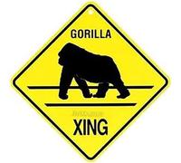 Letrero de metal Gorilla Xing Caution Crossing Wildlife Gift Sign para el hogar, oficina, bar, decoración de pared para interiores y exteriores, letrero cuadrado de 8 x 8 pulgadas